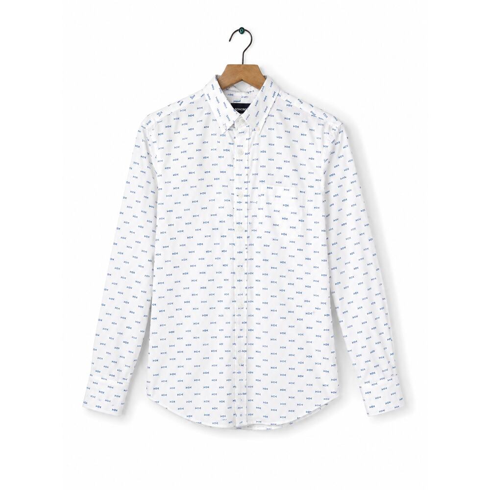 Bonobos White Blue Fish Print Button Down Shirt Mens Medium